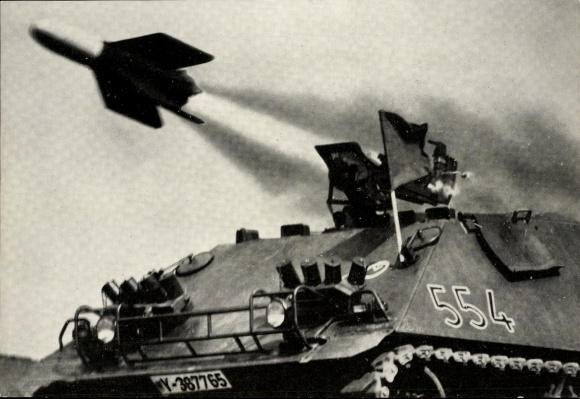 Postcard Bundeswehr, launch of an SS 11 rocket from HS 30