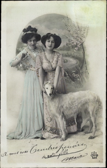 Ak Zwei Frauen, Windhund, Porträt
