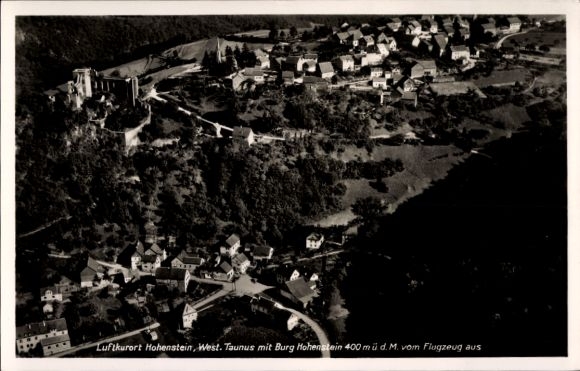 Postcard Hohenstein im Taunus, aerial photograph, castle