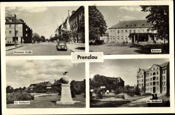 Postcard Prenzlau in the Uckermark, train station, at the city park, Brüssower Straße