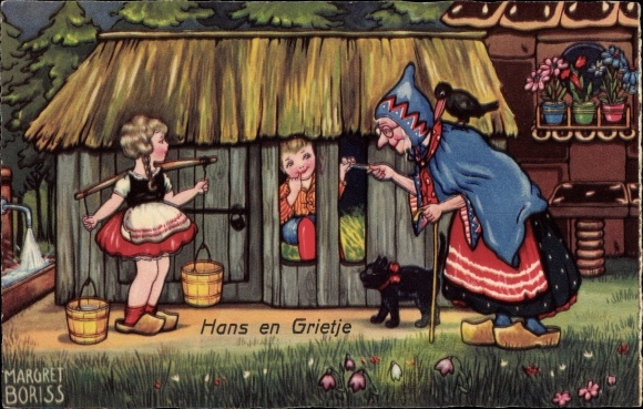 Artist PC Boriss, M., Hans en Grietje, Hansel and Gretel, witch, cat