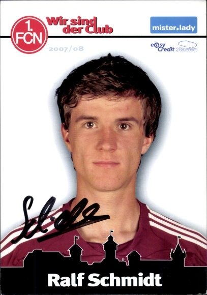 Autograph card footballer Ralf Schmidt, 1. FC Nuremberg, autograph