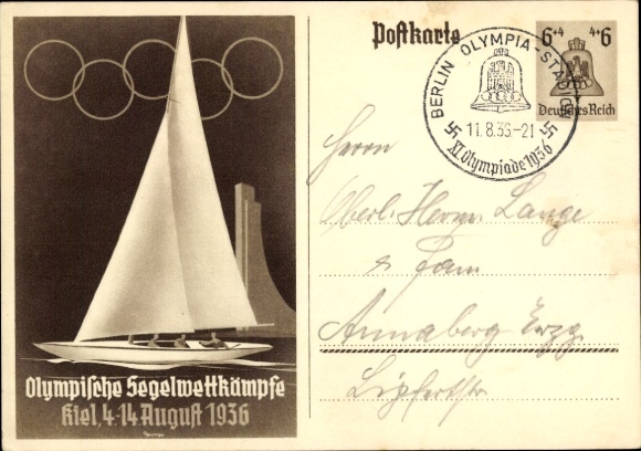 Postal stationery Postcard Olympic Sailing Competitions Kiel 1936