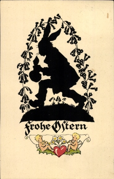 Scherenschnitt Ak Frohe Ostern, Osterhase, Engel