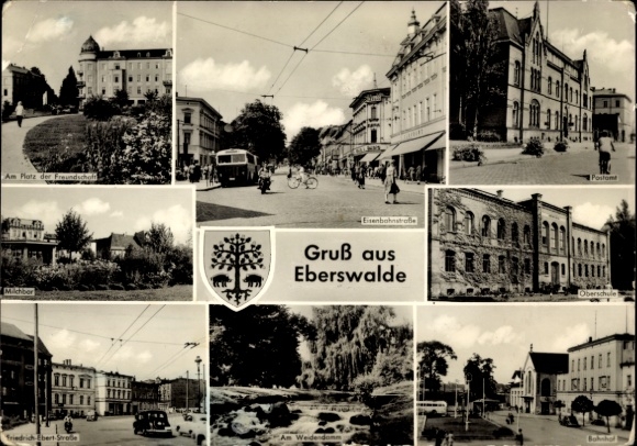 Ak Eberswalde in der Mark, Platz der Freundschaft, Eisenbahnstraße, Bahnhof, Oberschule