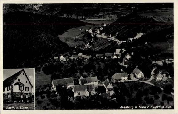Postcard Isenburg Horb am Neckar, aerial photograph, Gasthaus zur Linde