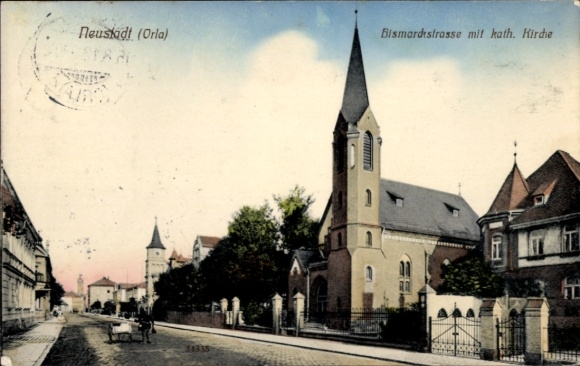 Ak Neustadt an der Orla, Bismarckstraße, Katholische Kirche