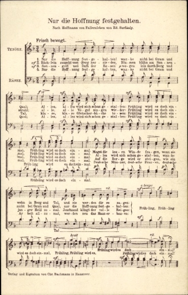 Song Postcard Only the hope held on, Hoffmann von Fallersleben, IX. Song Festival