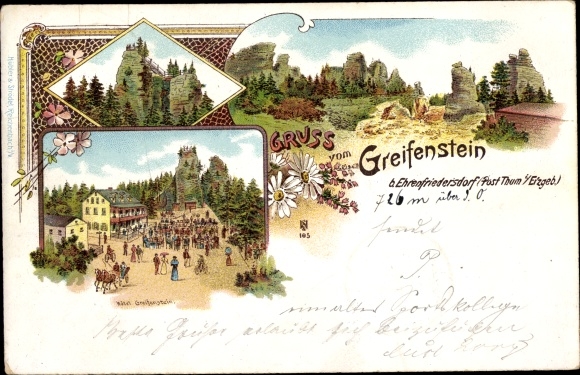 Litho Ehrenfriedersdorf im Erzgebirge, Greifenstein, Hotel, Felsformationen