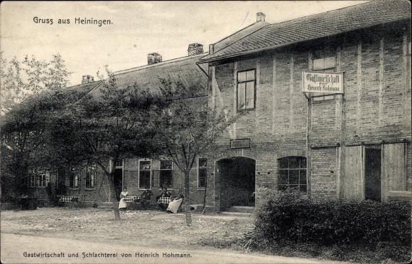 Postcard Heiningen am Oderwald, inn and slaughterhouse by Heinrich Hohmann