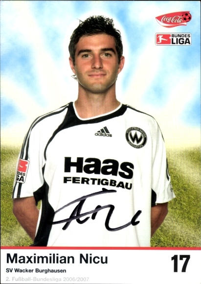 Autogrammkarte Fußballer Maximilian Nicu, SV Wacker Burghausen, Autogramm