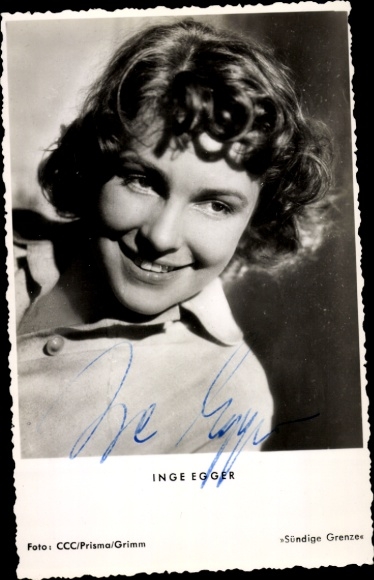 Postcard actress Inge Egger, Sinful Border, portrait, autograph