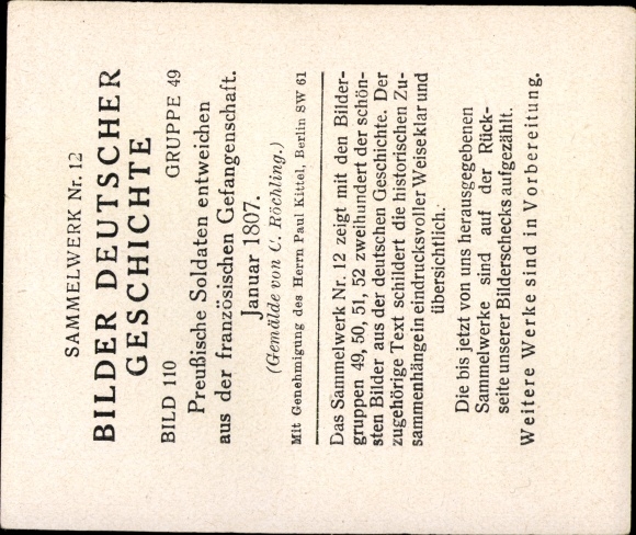 Collective picture pictures of German history, Röchling, Preuss. Soldiers escape French captivity 1807
