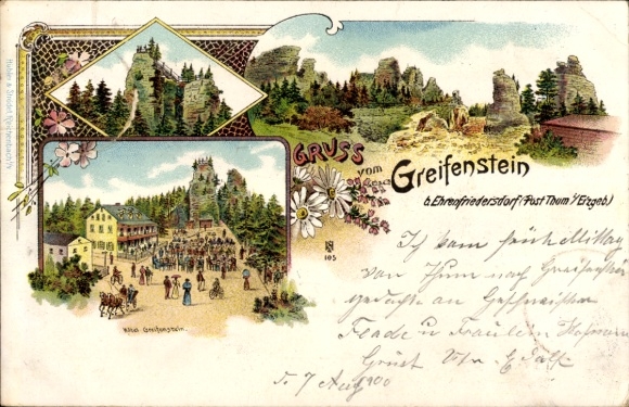 Litho Ehrenfriedersdorf im Erzgebirge, Greifenstein, Hotel, Felsformationen
