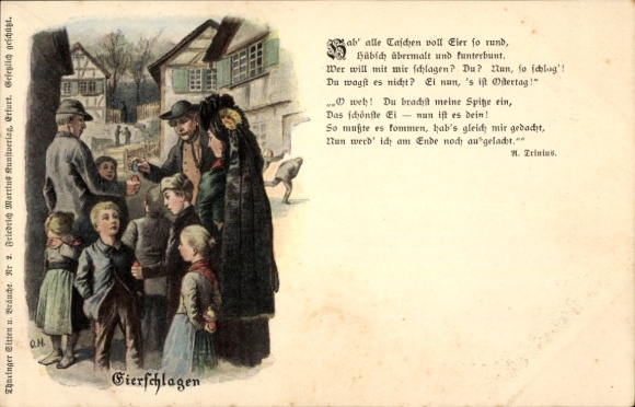 Kunstenaar Ak Thüringer gebruiken en tradities, Pasen, eieren breken