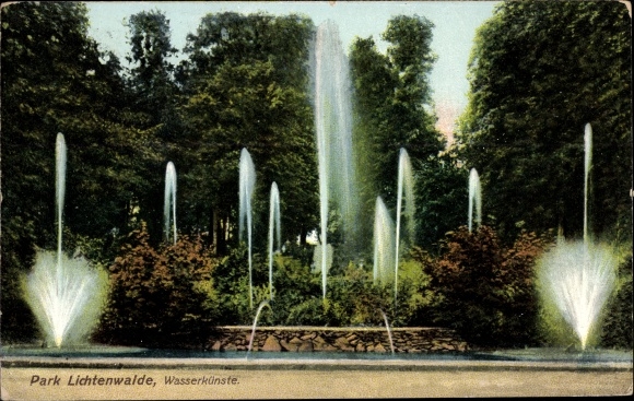 Ak Lichtenwalde Niederwiesa in Sachsen, Wasserspiele im Park