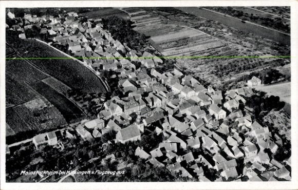 Postcard Mainstockheim in Lower Franconia Bavaria, aerial view of houses, vineyards in the background