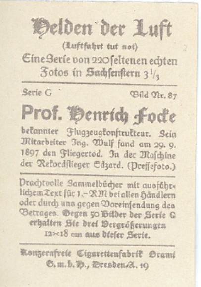 Collection image Helden der Luft, Series G Image 87, Henrich Focke, Konstrukteur Focke Wulf, Edzard