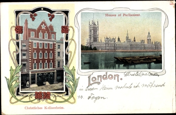 Postcard London City, Christian waiter's home, Houses of Parliament