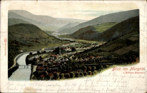 Ansichtkaart Obertsrot Gernsbach in het Murgtal Baden Württemberg, uitzicht vanaf kasteel Eberstein