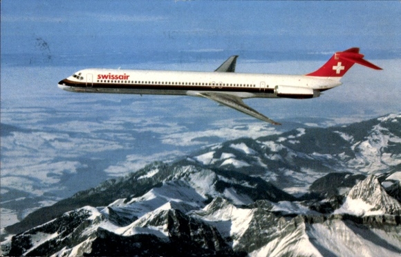 Postcard passenger aircraft McDonnel Douglas MD 81, Swissair