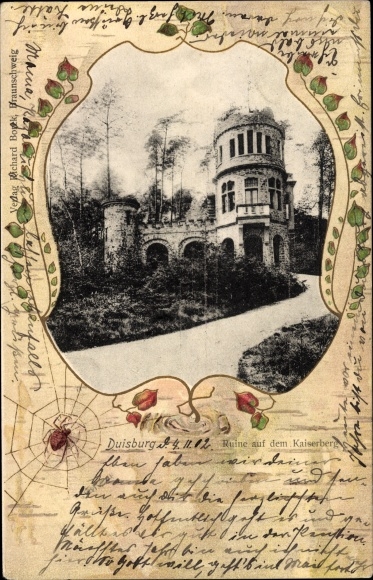 Passepartout PC Duisburg in the Ruhr area, ruins on the Kaiserberg, spider in the web