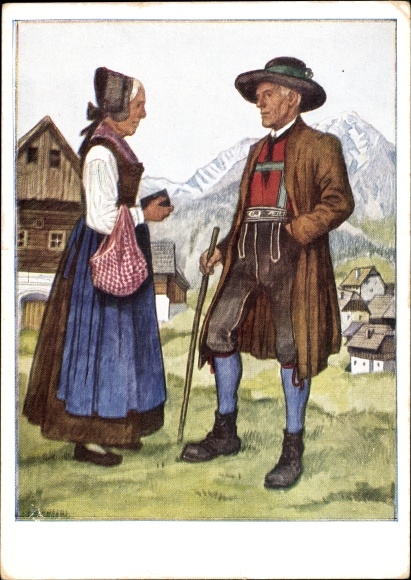 Artist Postcard Fossel, Eastern Mark folk costumes, Styria, Ennstal, VDA 1 41 12