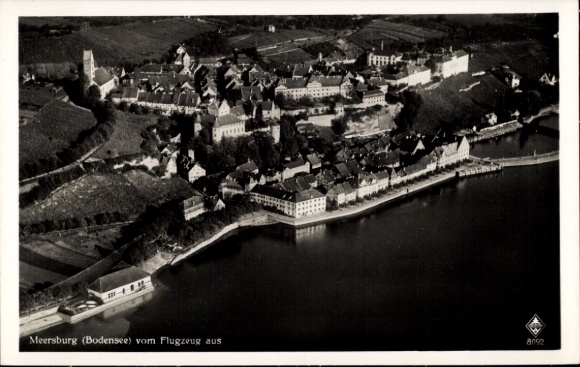 Postcard Meersburg on Lake Constance, aerial photograph