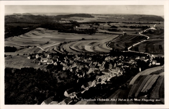 Postcard Schopfloch Lenningen Swabian Alb Württemberg, aerial photograph