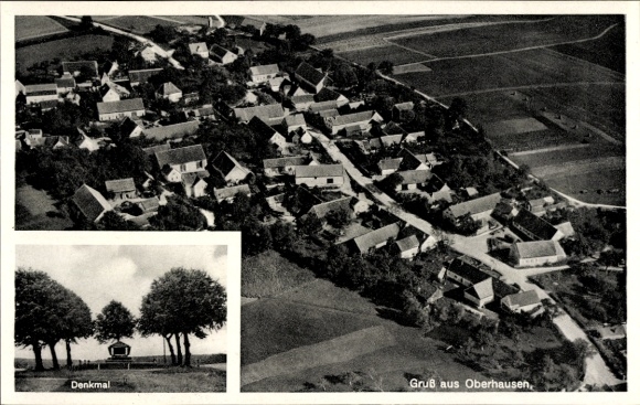 Postcard Oberhausen in Upper Bavaria, aerial photograph, monument