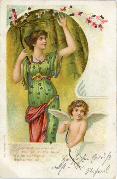 Glitter Chromo-Litho Love Angel, Angel, Young Woman