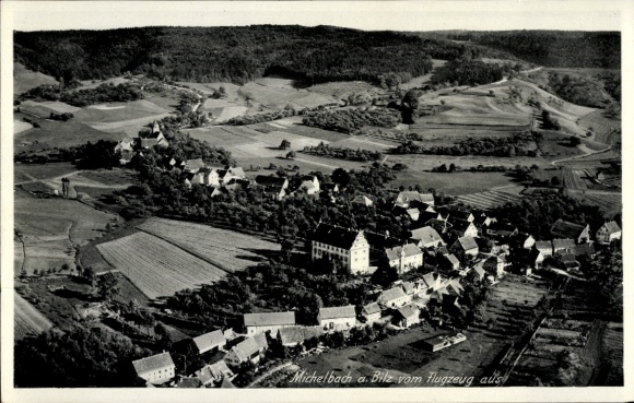 Ak Michelbach an der Bilz Württemberg, Luftaufnahme von Michelbach, grüne Felder, Dorfansicht, Fl
