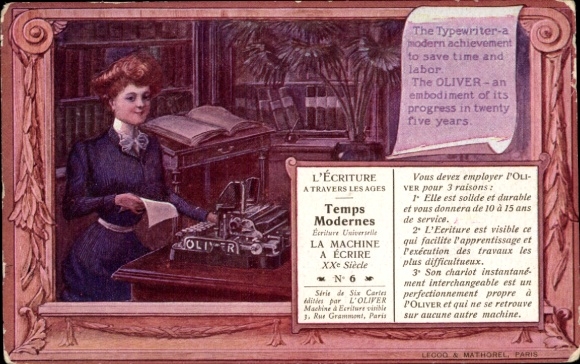 Postcard Writing in the course of time, the modern era, the typewriter of the 20th century