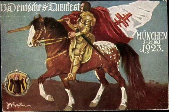 Künstler Ak Sailer, München Bayern, 13. Deutsches Turnfest 1923, Reiter, Kindl