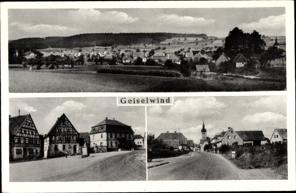 Ak Markt Geiselwind in Unterfranken Bayern, Panorama, Straßenpartie