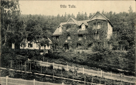 Postcard Bad Suderode Quedlinburg in the Harz Mountains, Villa Tolle, old buildings, surrounded by trees, fence