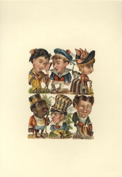 Opłatek, kompletne karykatury blokowe twarzy różnych grup etnicznych, wymiary ok. 15 x 11 cm
