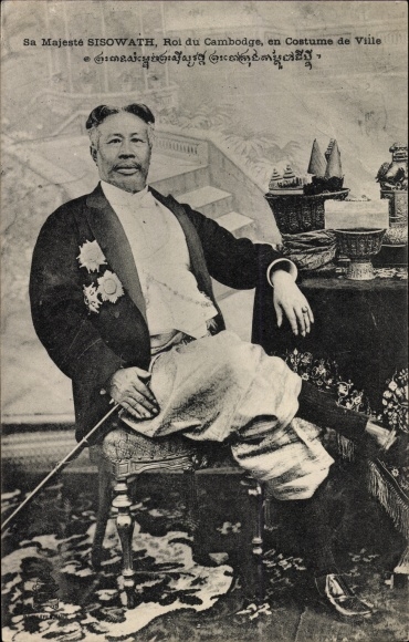 Ak Kambodscha, Roi du Cambodge, König Sisowath, Costume de Ville
