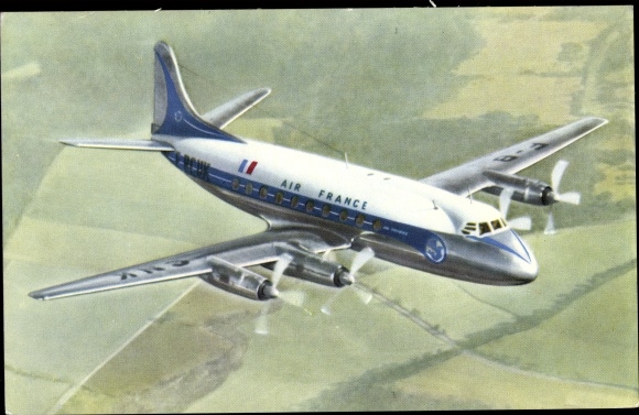 Postcard French passenger plane, Air France, Vickers Viscount