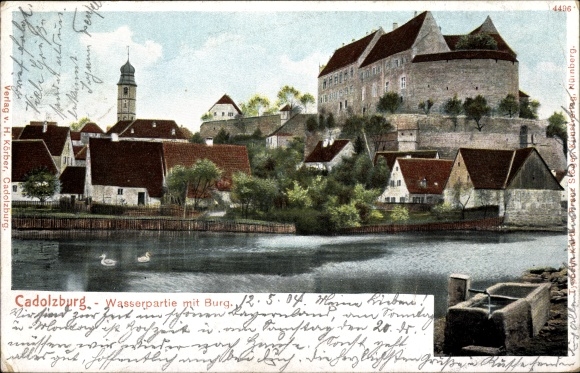 Ansichtkaart Cadolzburg in Midden-Franken, watergedeelte met kasteel