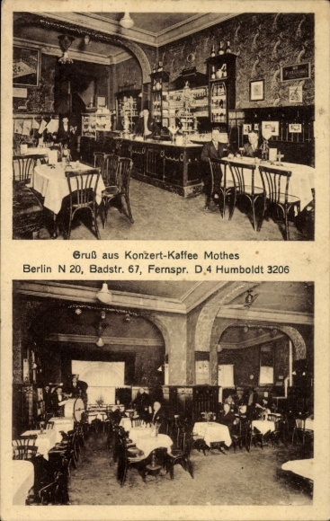 Ak Berlin Wedding Gesundbrunnen, Konzert-Kaffee Mothes, Badstraße 67, Innenansichten