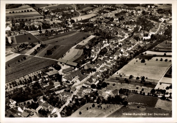 Postcard Nieder Ramstadt Mühltal in the Odenwald, aerial photograph