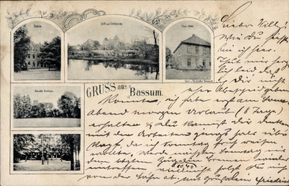 KP Bassum w Dolnej Saksonii, stary biurowiec, szkoła, klasztor, kolegiata, Schützenhof