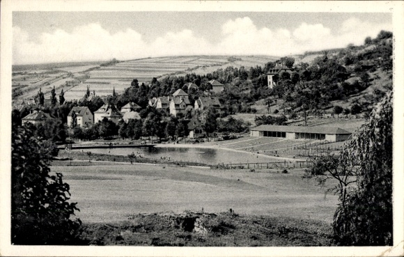 Postcard Bad Orb in Spessart Hesse, swimming pool, residential area, landscape, buildings