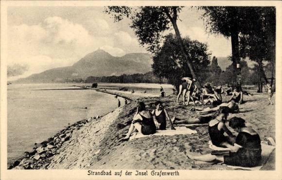 Postcard Bad Honnef am Rhein, Grafenwerth Island, lido