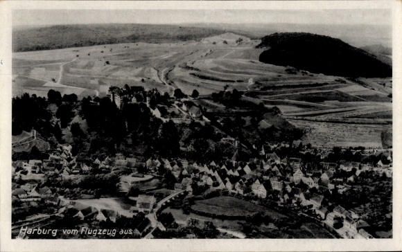 Postcard Harburg an der Wörnitz Swabia, aerial photograph