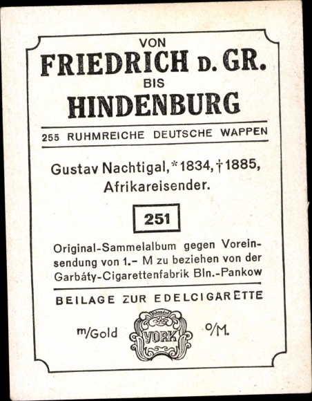 Collection picture Glorious German coats of arms Photo 251 Gustav Nachtigal, traveler to Africa
