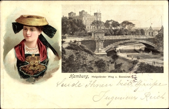 Postcard Hamburg, Helgoländer Weg and Seewarte, Hamburg costume