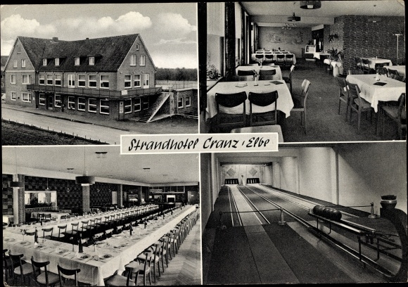 Postcard Hamburg Harburg Cranz, beach hotel, dining room, bowling alley