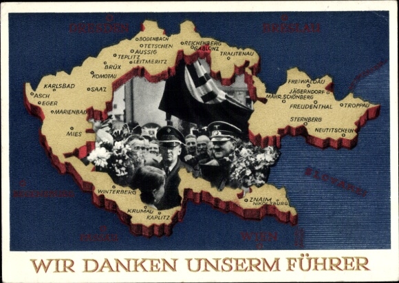 Postal stationery Postcard We thank our Führer, Sudetenland, Bohemia, Moravia, Hitler